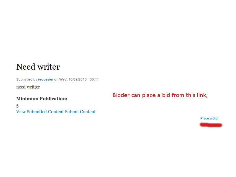 Bidder can place a bid on content 