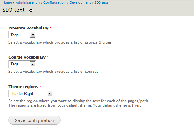 Drupal: Set content in a region programmatically | Configuration